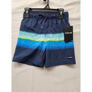 Hurley Boys Navy Blue Striped Board Shorts Swim Trunks UPF 50+ 7832-U90 Size 5/6